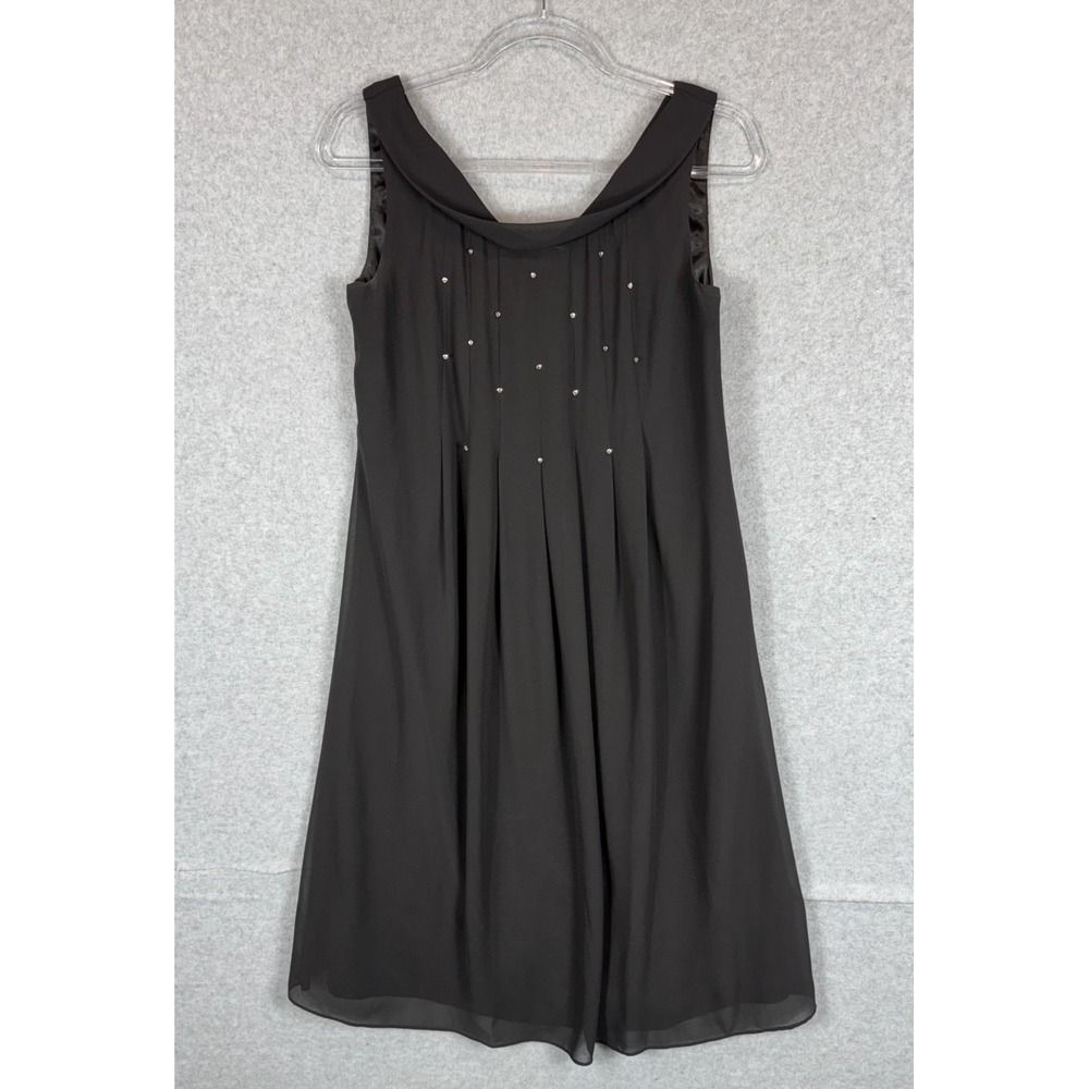 Evan Picone Dress Womens 14 Black Sleeveless Beaded Chiffon Lined Elegant Formal
